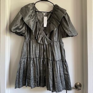TOPSHOP taffeta silver party dress NWT